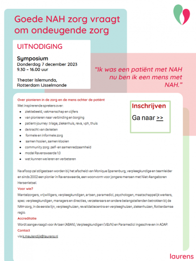 Op 7 december 2023 Symposium ‘Zorg voor mensen met Niet Aangeboren Hersenletsel’ in Rotterdam 