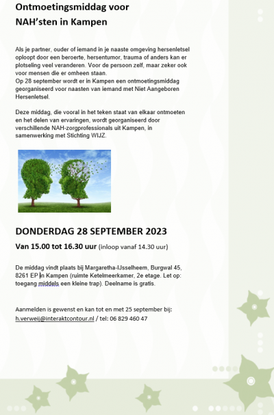 Ontmoetingsmiddag voor NAH’sten in Kampen op 28 september 2023