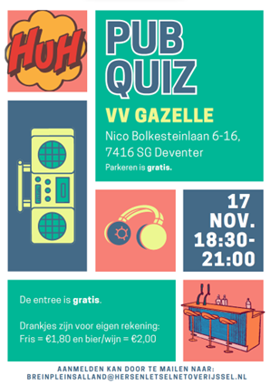 Doe morgen mee met de Pub Quiz van Breinplein Salland op 17 november 2023 in Deventer